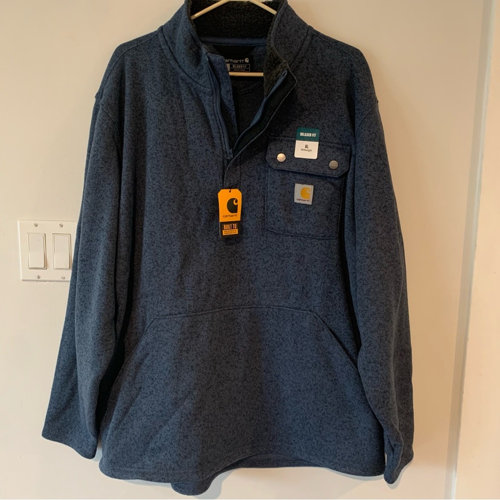 Carhartt Blue Mid-weight 1/4 Zip Pocket Sweater Fleece Pullover Men’s XL Relaxed